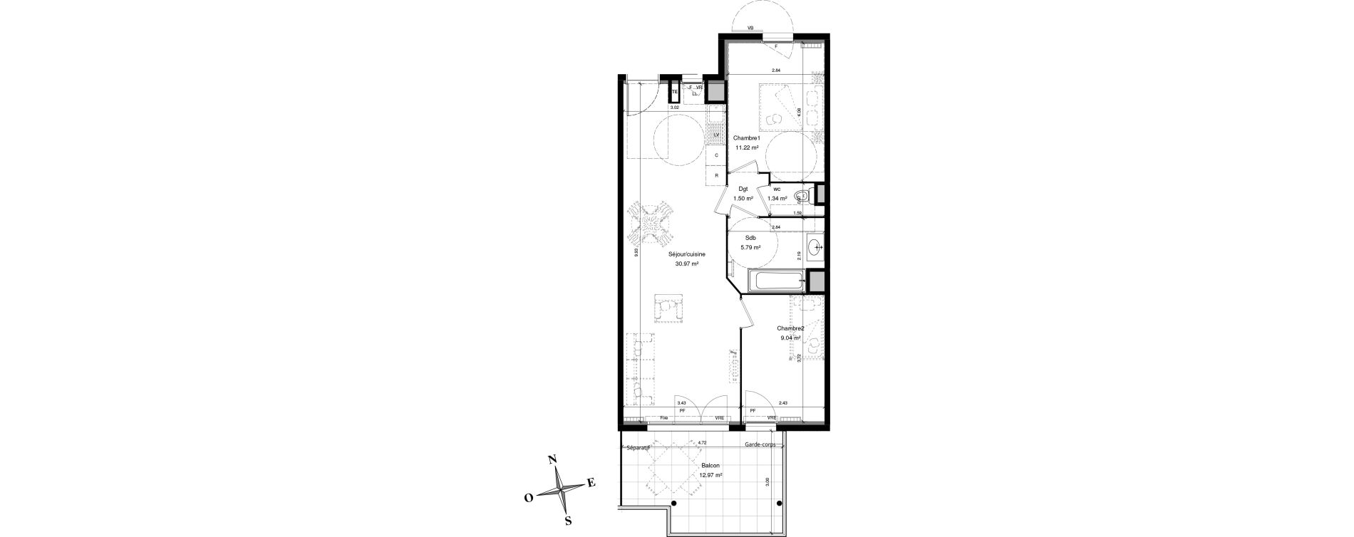 Appartement T3 de 59,87 m2 &agrave; Solli&egrave;s-Pont Centre