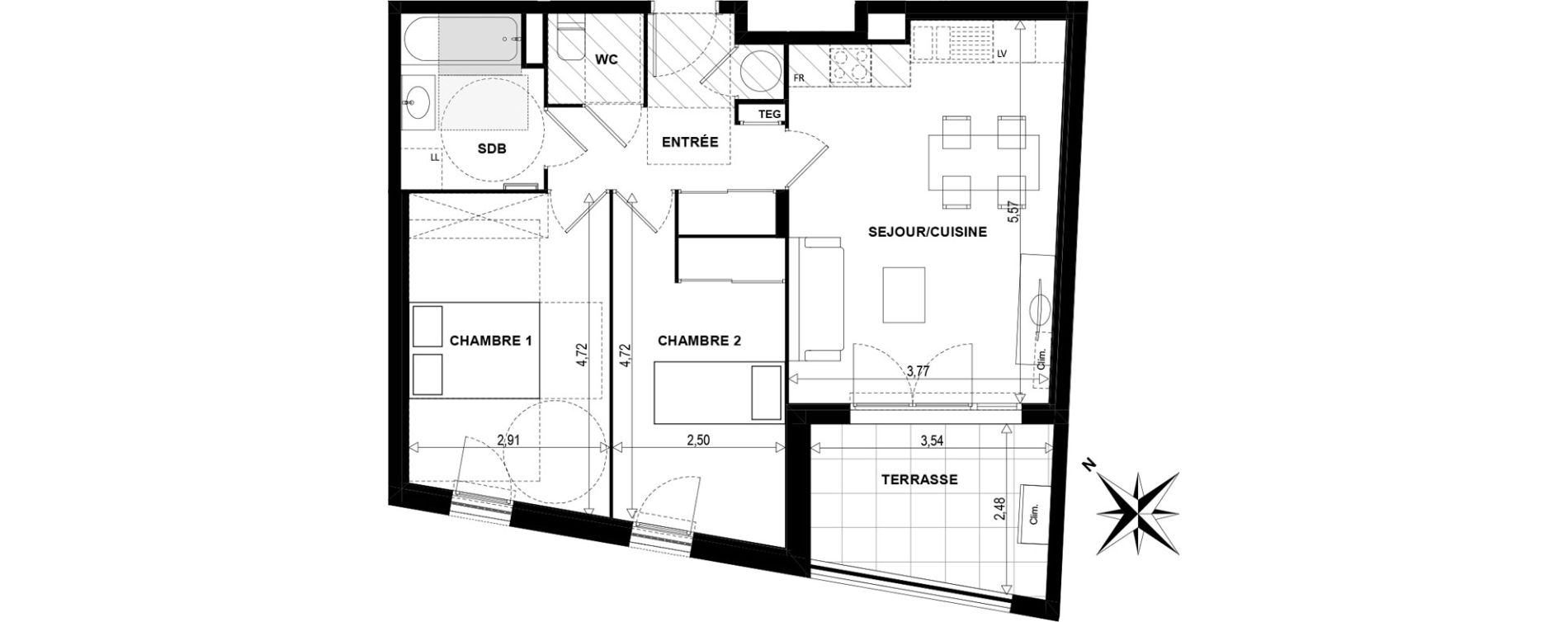 Appartement T3 de 59,55 m2 &agrave; Toulon Saint-roch