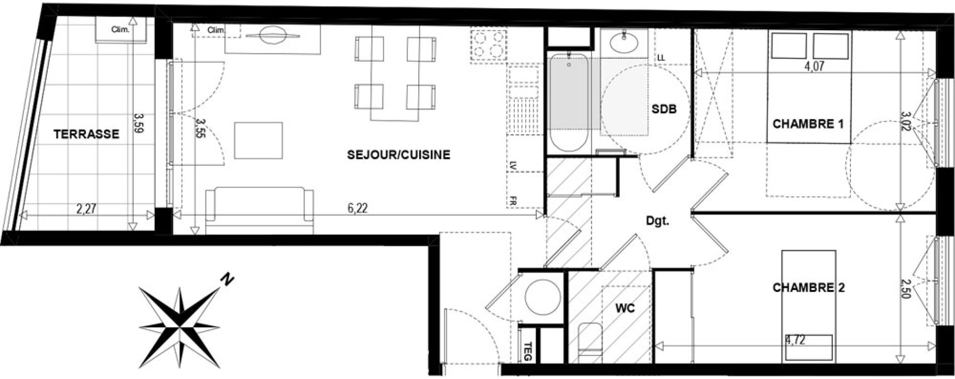 Appartement T3 de 60,76 m2 &agrave; Toulon Saint-roch