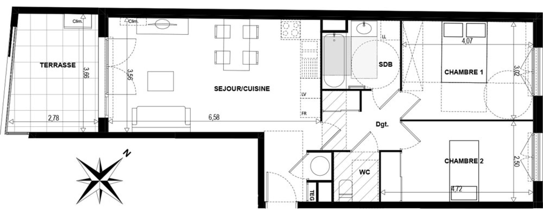 Appartement T3 de 62,02 m2 &agrave; Toulon Saint-roch