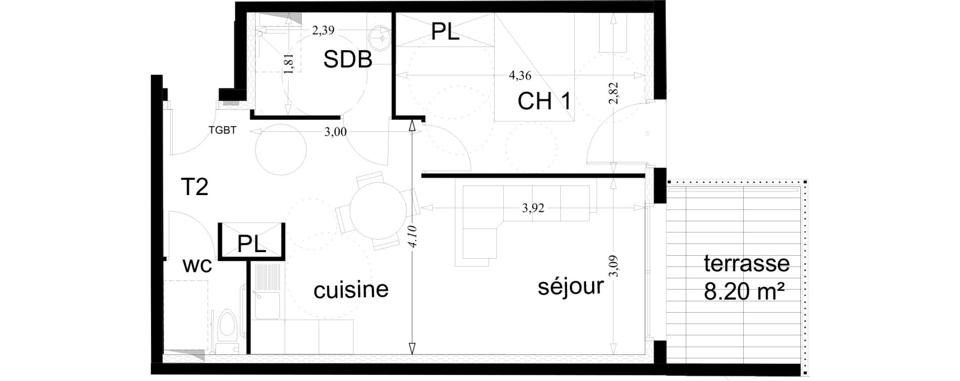 Appartement T2 de 47,43 m2 &agrave; Toulon Bas faron