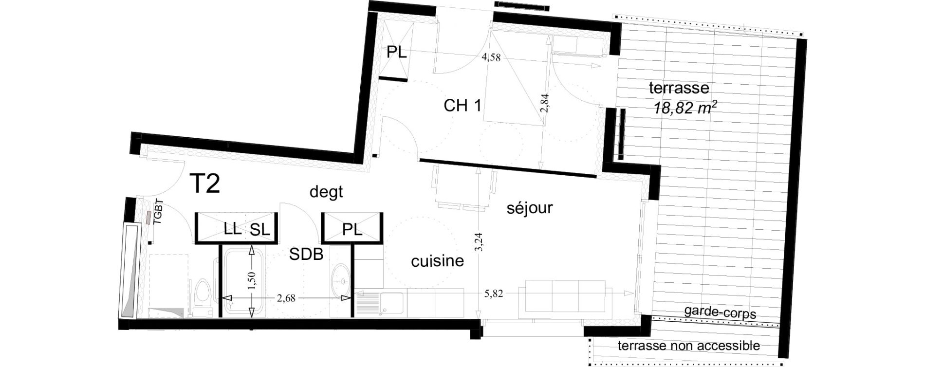 Appartement T2 de 44,78 m2 &agrave; Toulon Bas faron