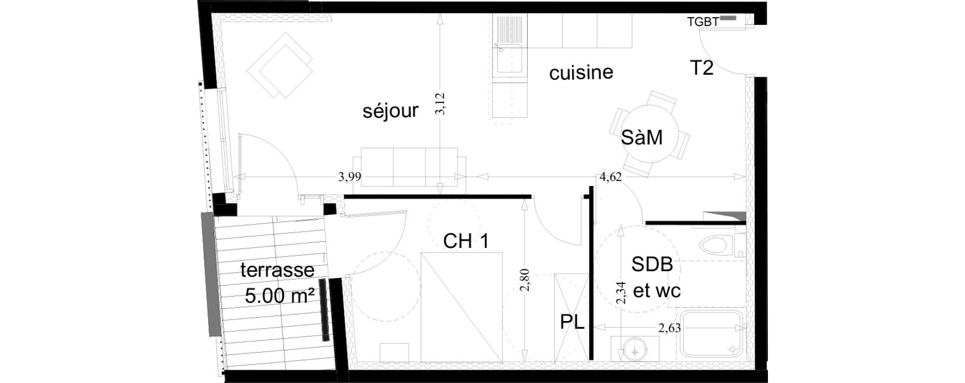 Appartement T2 de 46,48 m2 &agrave; Toulon Bas faron