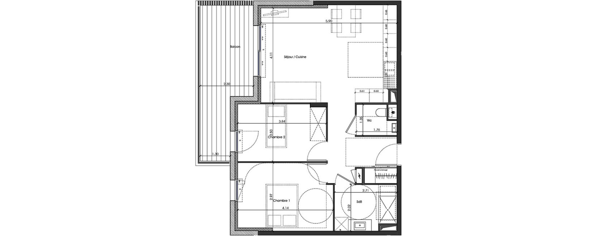 Appartement T3 de 59,58 m2 &agrave; Toulon Cap brun