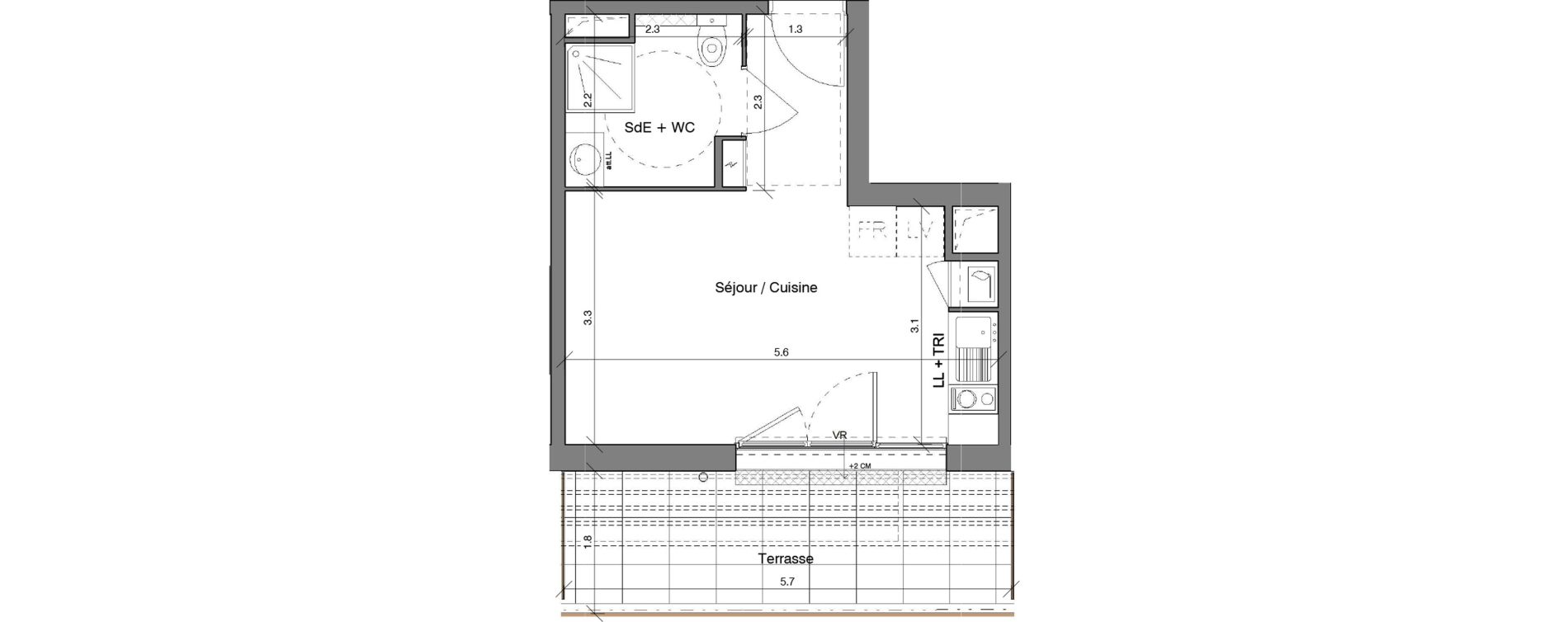 Appartement T1 de 24,86 m2 &agrave; Toulon Saint jean du var