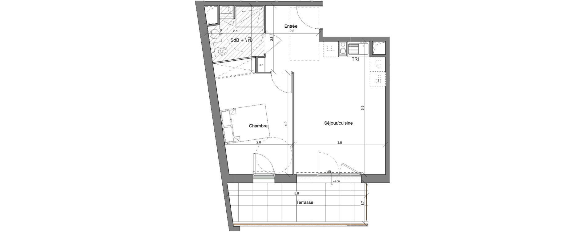 Appartement T2 de 43,44 m2 &agrave; Toulon Saint jean du var