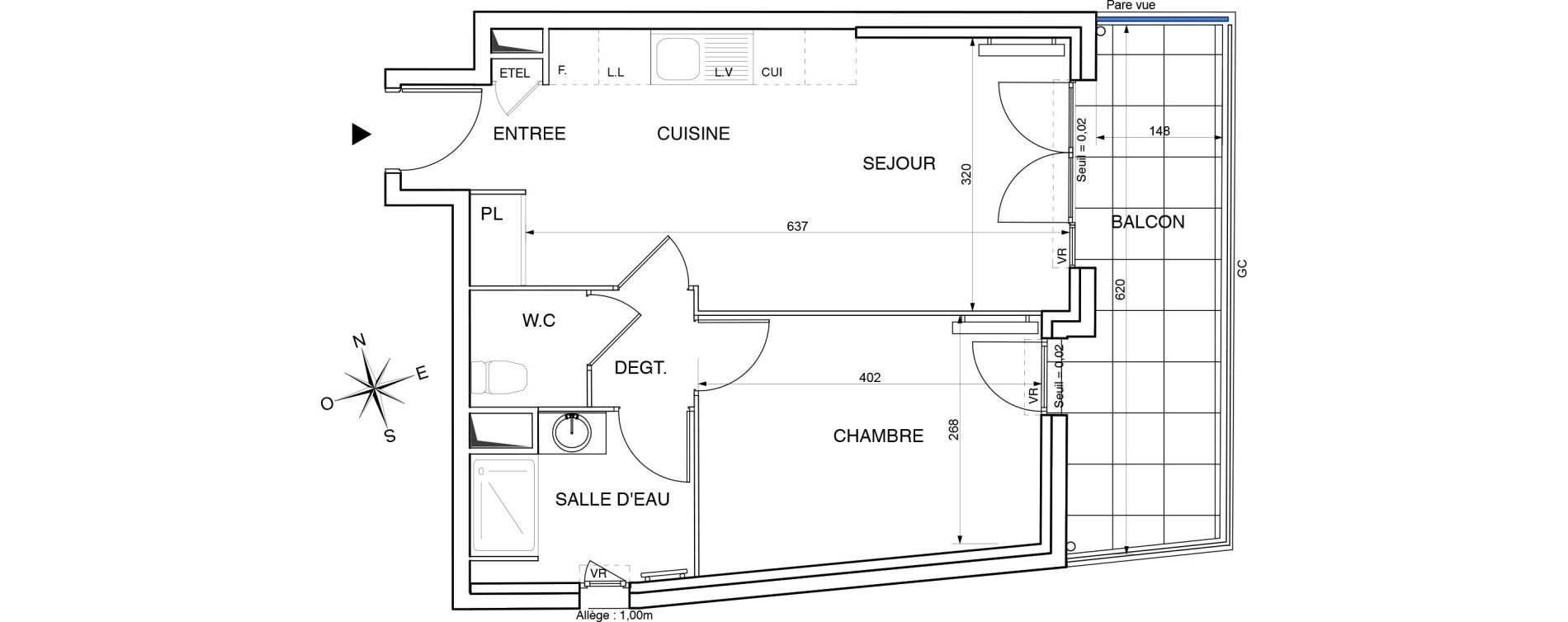Appartement T2 de 42,44 m2 &agrave; Toulon Le jonquet