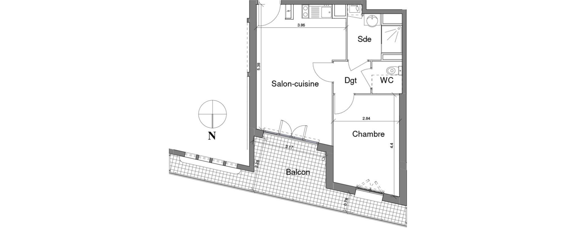 Appartement T2 de 39,65 m2 &agrave; Toulon Saint jean du var