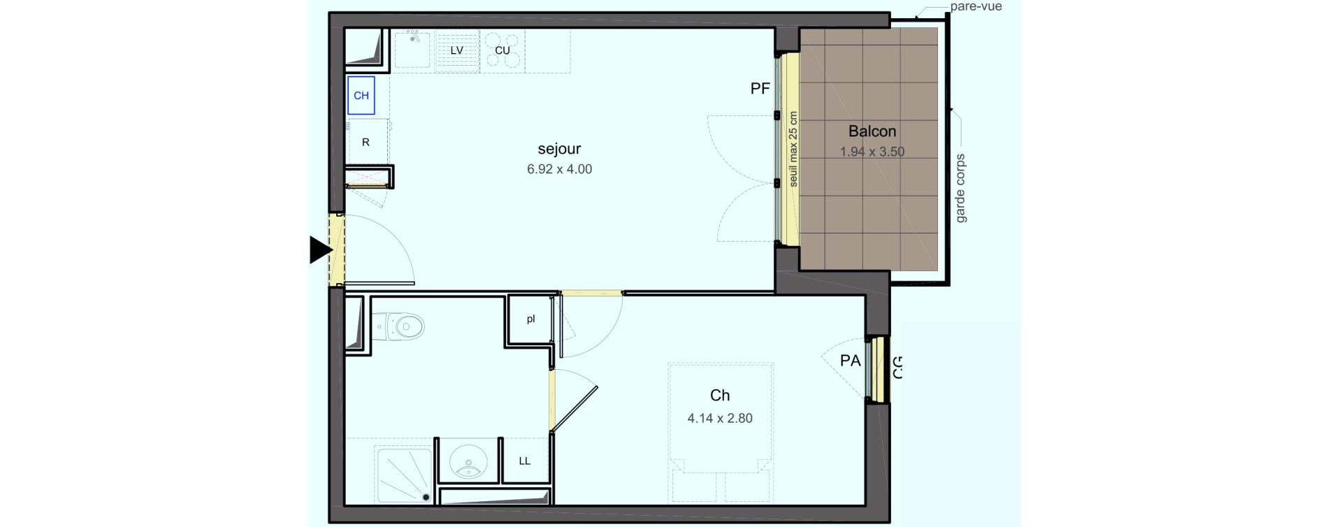 Appartement T2 de 37,80 m2 &agrave; Toulon Le faron