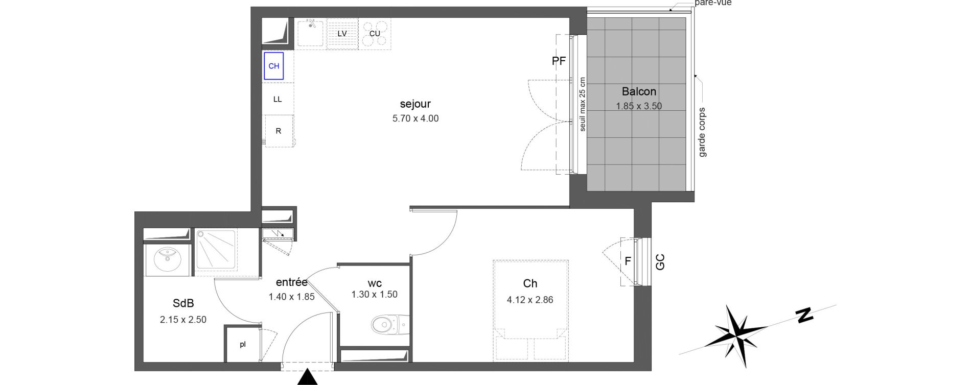 Appartement T2 de 43,60 m2 &agrave; Toulon Le faron