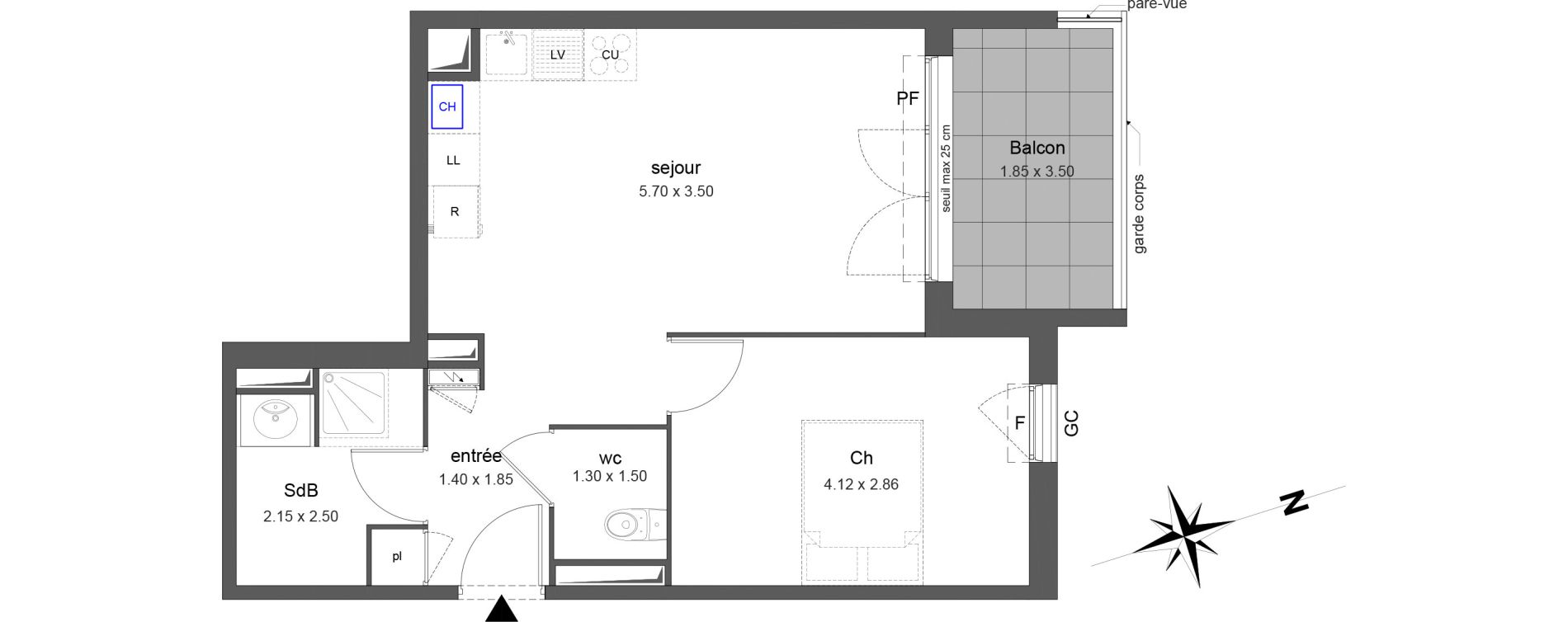 Appartement T2 de 43,60 m2 &agrave; Toulon Le faron