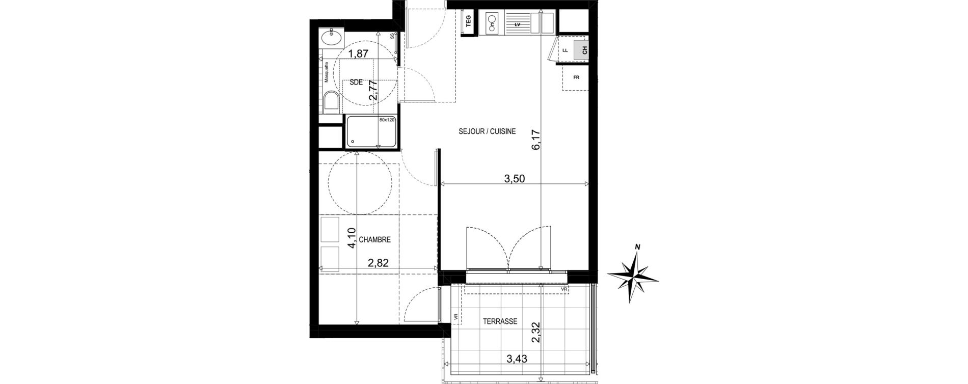 Appartement T2 de 40,33 m2 &agrave; Toulon Brunet - font pre