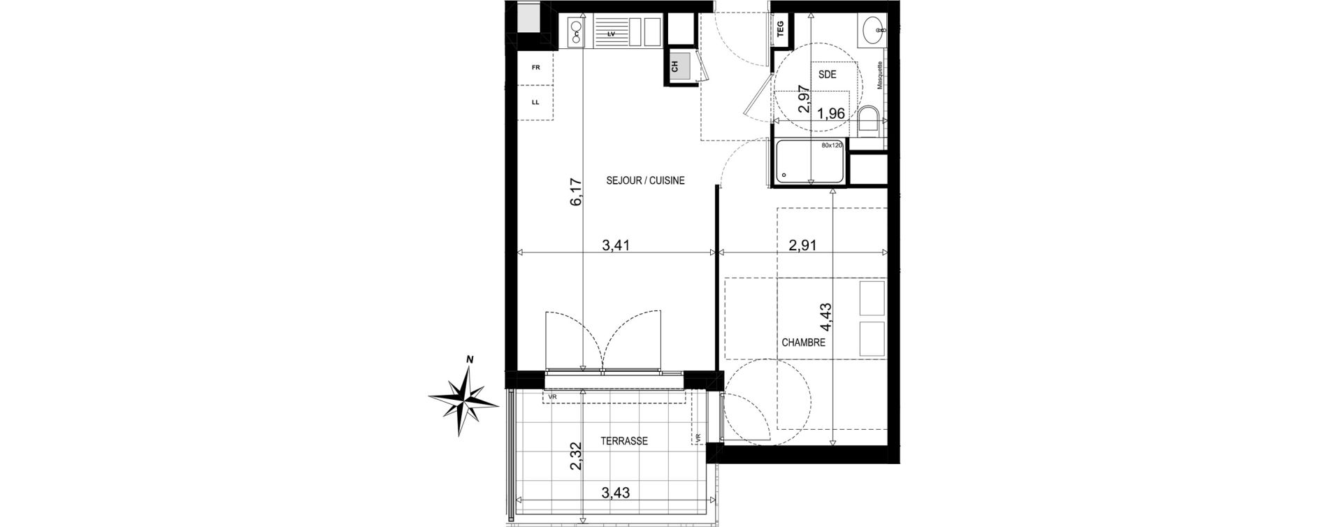 Appartement T2 de 40,86 m2 &agrave; Toulon Brunet - font pre