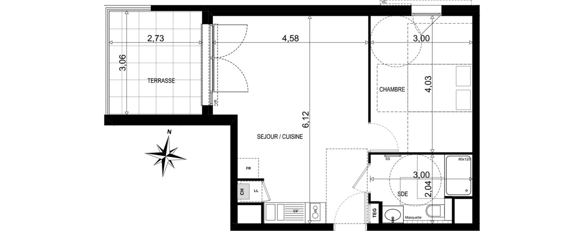 Appartement T2 de 42,67 m2 &agrave; Toulon Brunet - font pre