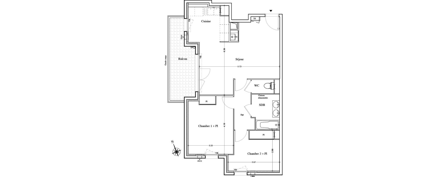 Appartement T3 de 63,19 m2 &agrave; Avignon Champfleury