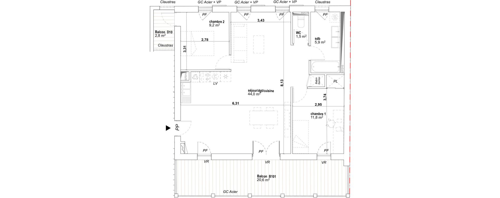 Appartement T3 de 72,40 m2 &agrave; Avignon Montfavet