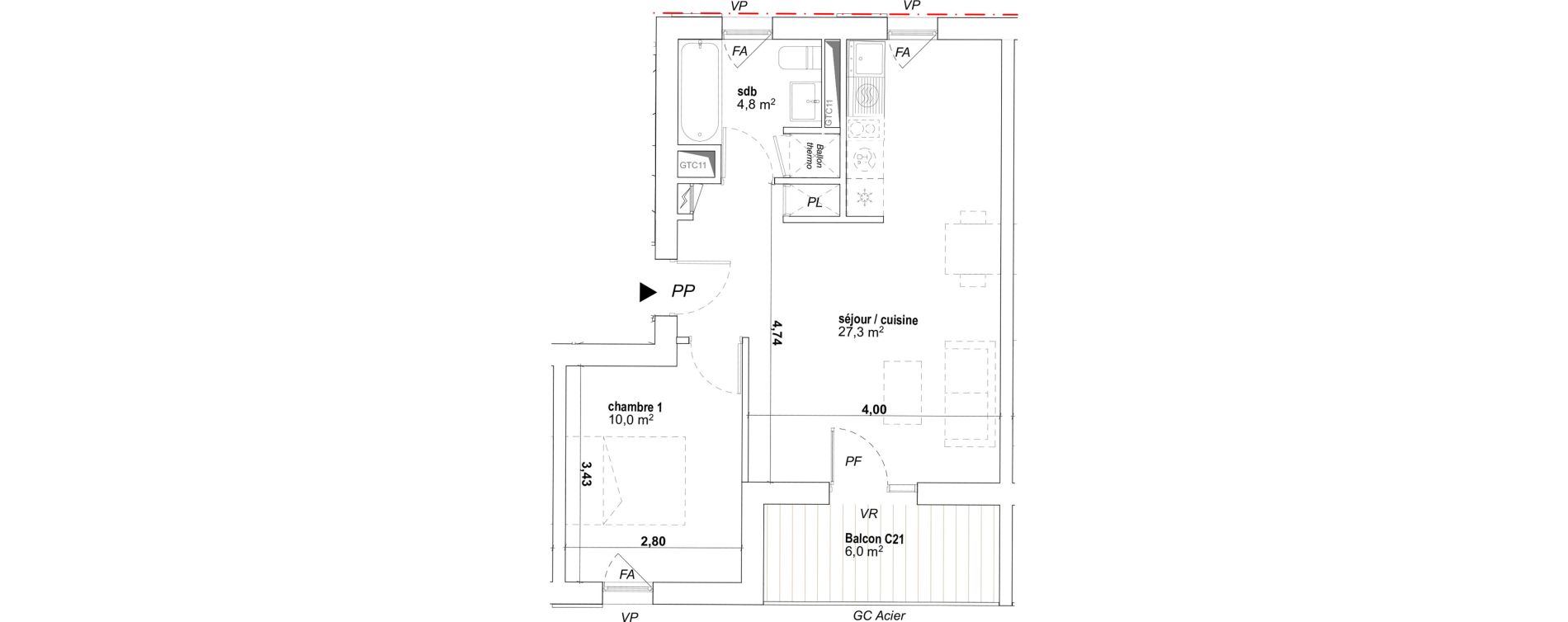 Appartement T2 de 42,10 m2 &agrave; Avignon Montfavet