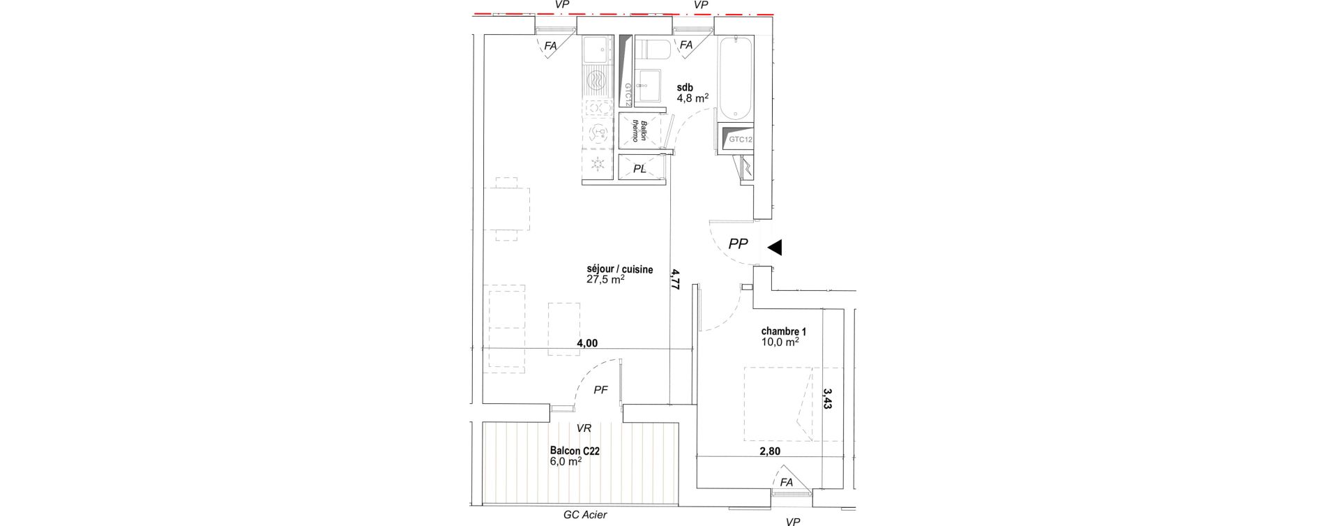 Appartement T2 de 42,30 m2 &agrave; Avignon Montfavet