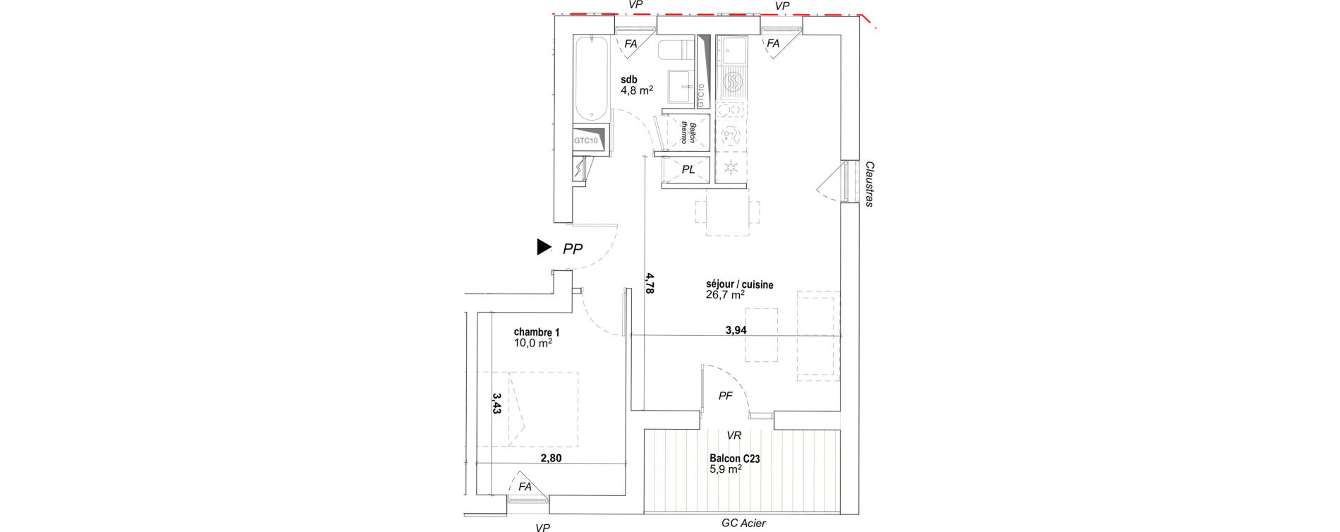 Appartement T2 de 41,50 m2 &agrave; Avignon Montfavet