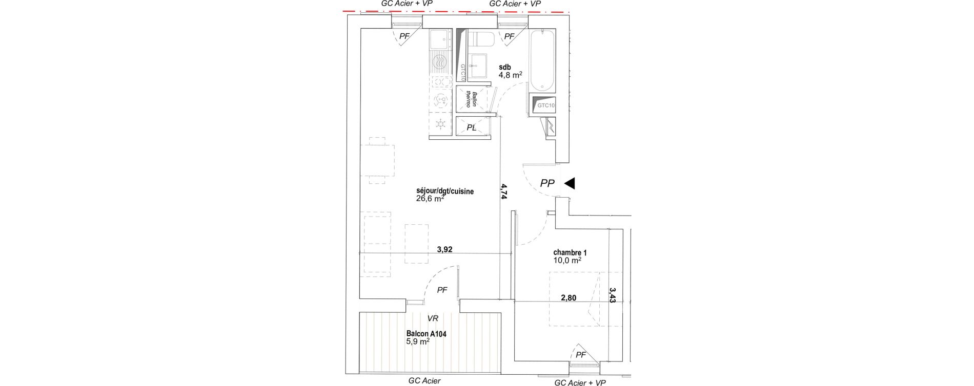 Appartement T2 de 41,40 m2 &agrave; Avignon Montfavet