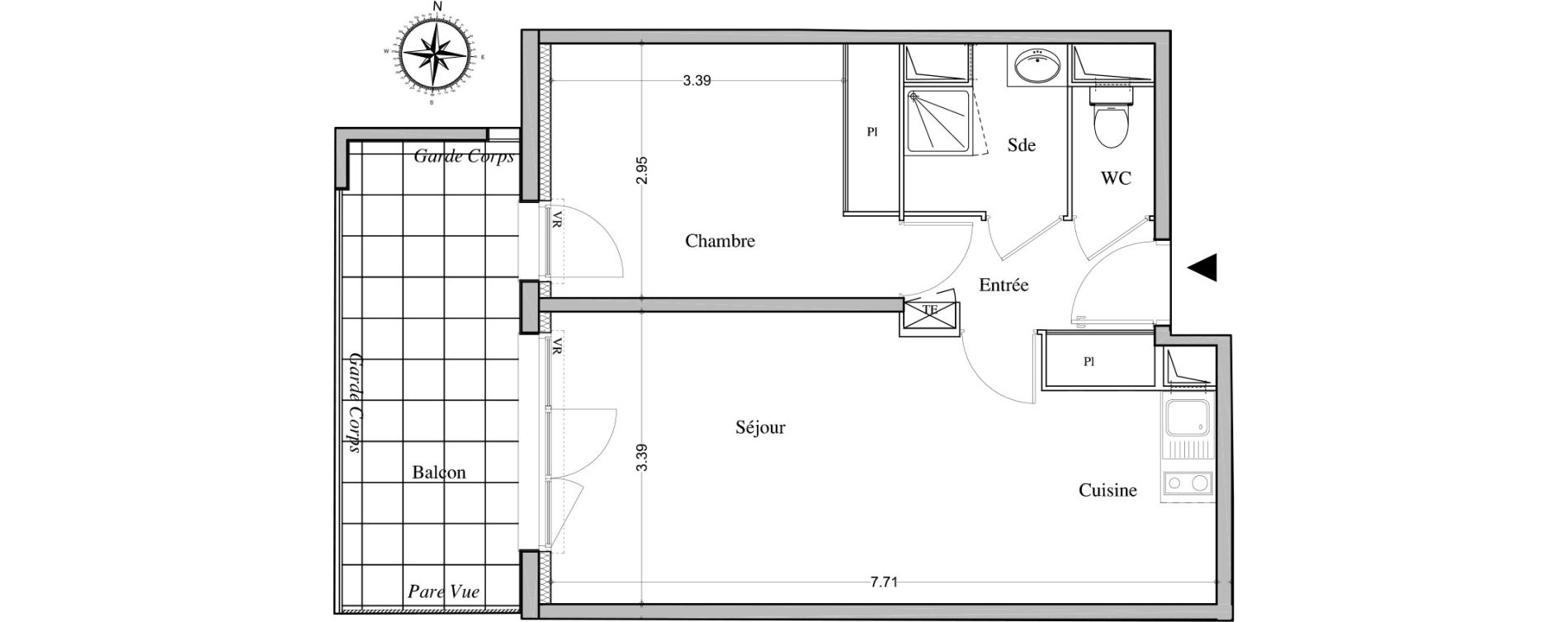 Appartement T2 de 44,80 m2 &agrave; Avignon Montfavet