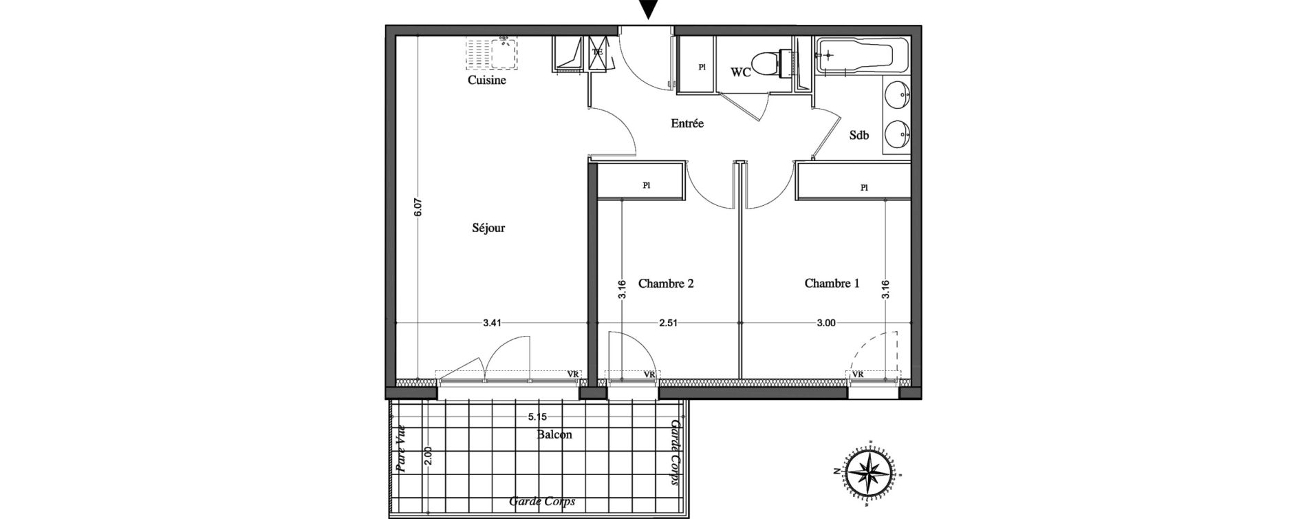 Appartement T3 de 52,75 m2 &agrave; Avignon Montfavet