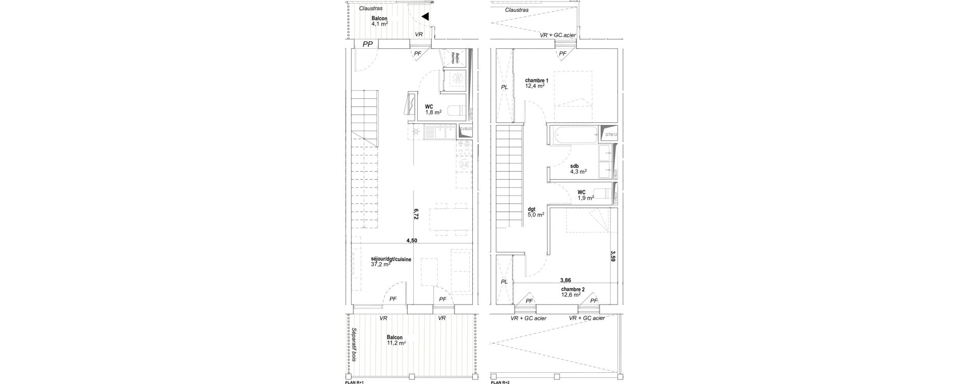 Duplex T3 de 75,20 m2 &agrave; Avignon Montfavet