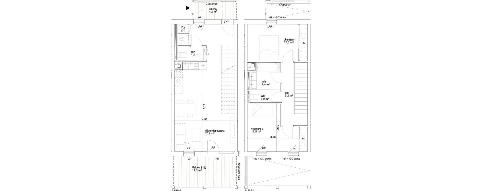 Duplex T3 de 75,30 m2 &agrave; Avignon Montfavet