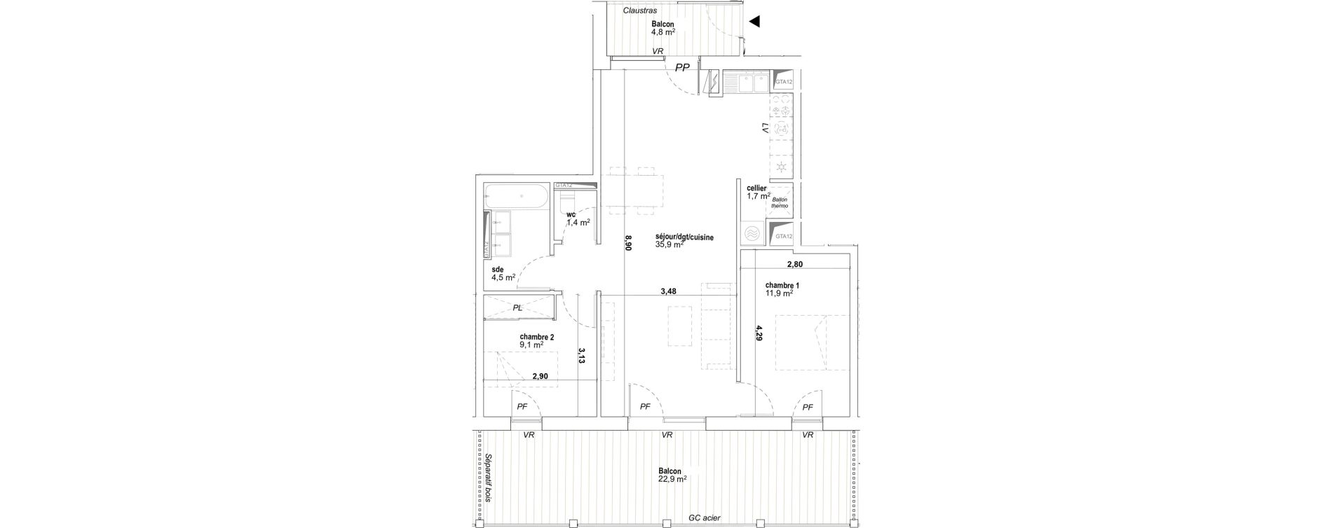 Appartement T3 de 62,80 m2 &agrave; Avignon Montfavet