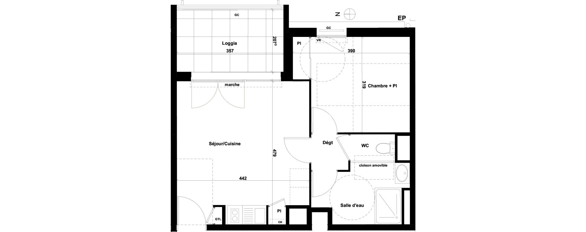 Appartement T2 de 40,42 m2 &agrave; Avignon Bonaventure