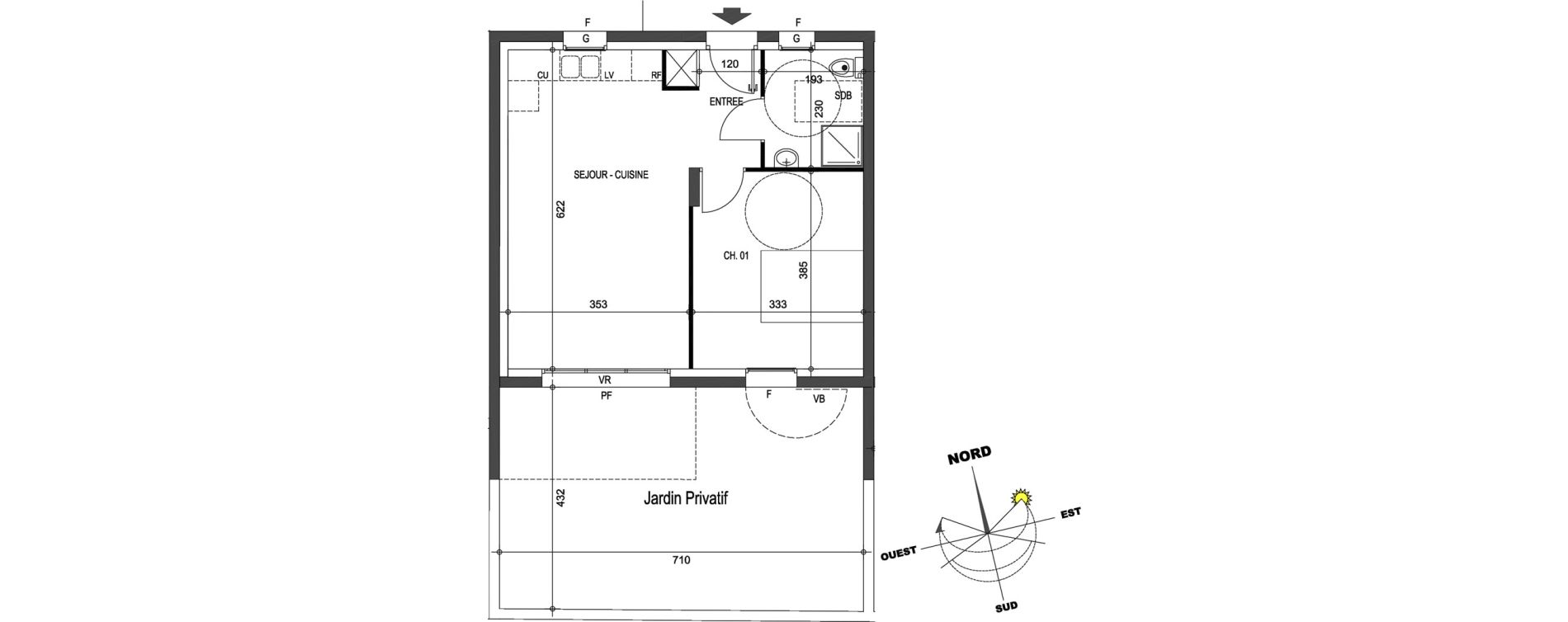 Appartement T2 de 41,72 m2 &agrave; B&eacute;darrides Centre