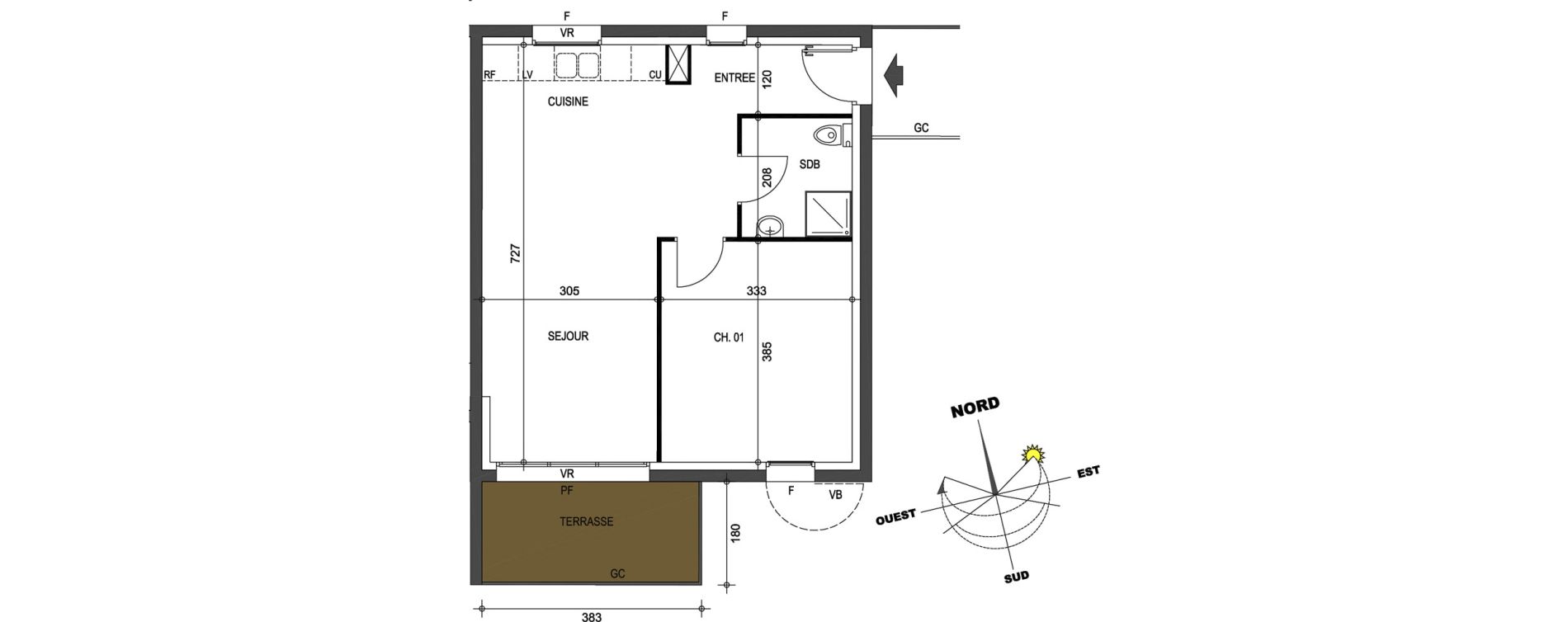 Appartement T2 de 45,19 m2 &agrave; B&eacute;darrides Centre