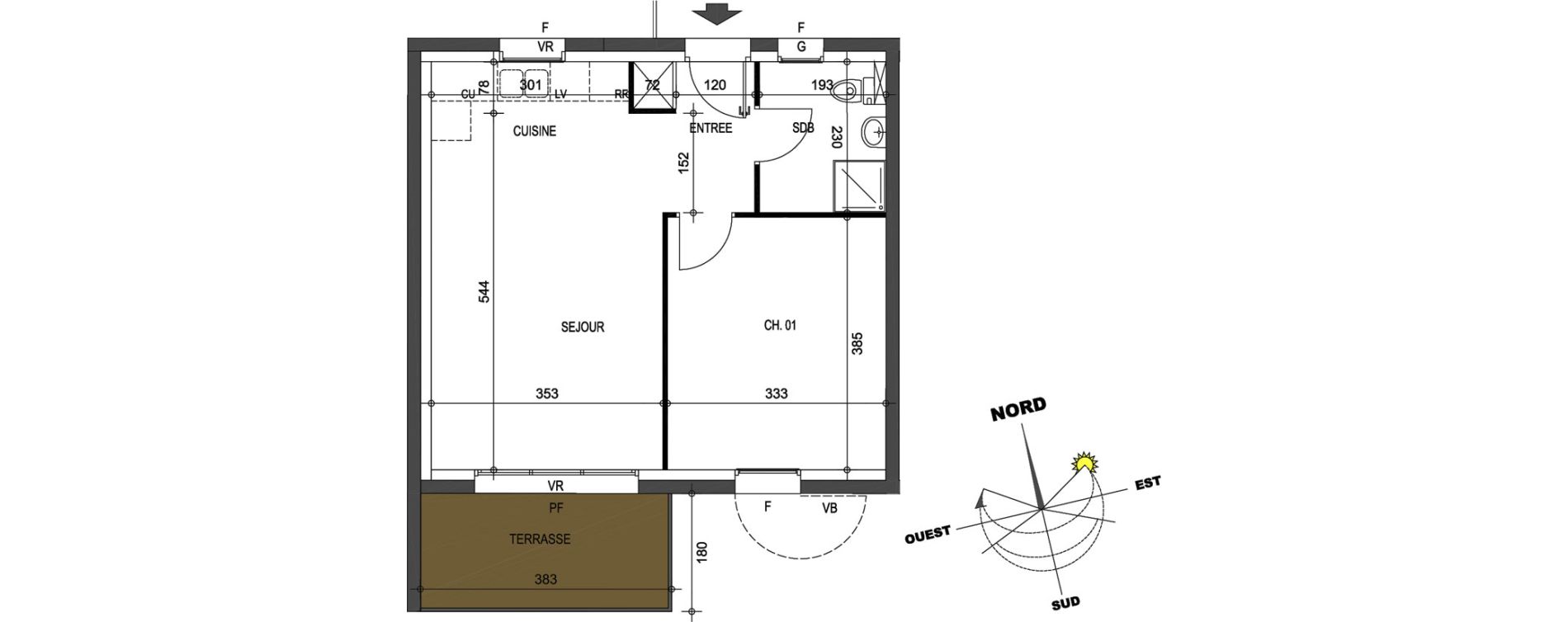 Appartement T2 de 41,72 m2 &agrave; B&eacute;darrides Centre