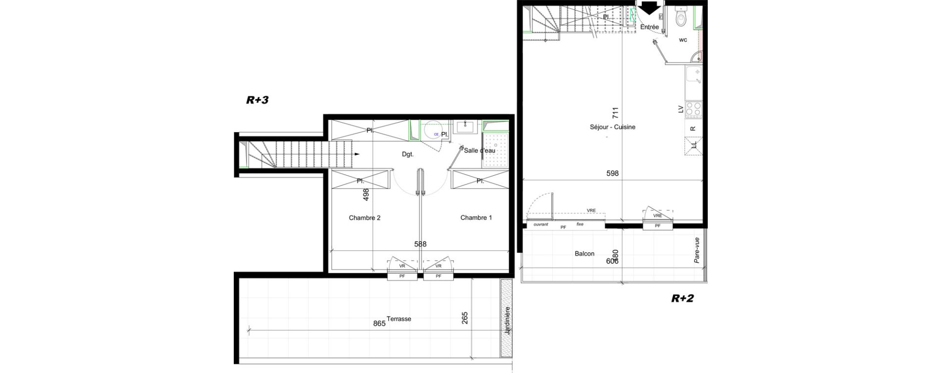 Duplex T3 de 67,49 m2 &agrave; Cavaillon Hautes ferailles