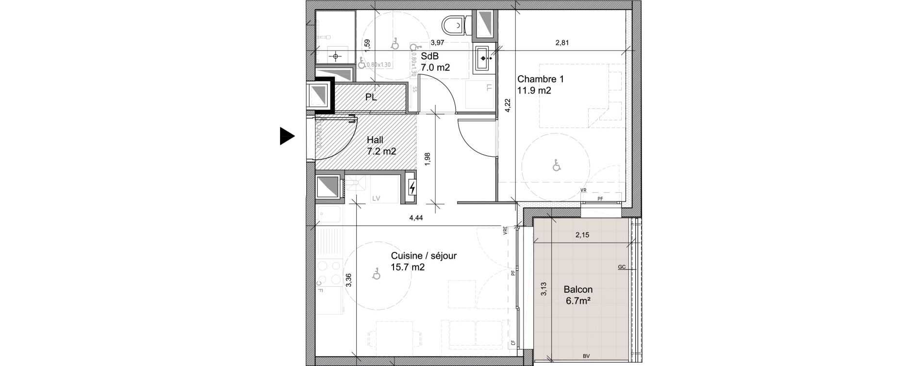 Appartement T2 de 41,80 m2 &agrave; Cavaillon Les jardins