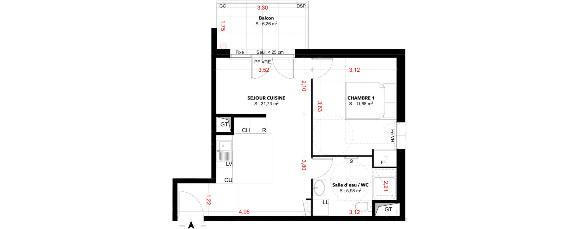 Appartement T2 de 39,39 m2 &agrave; Cavaillon Les jardins