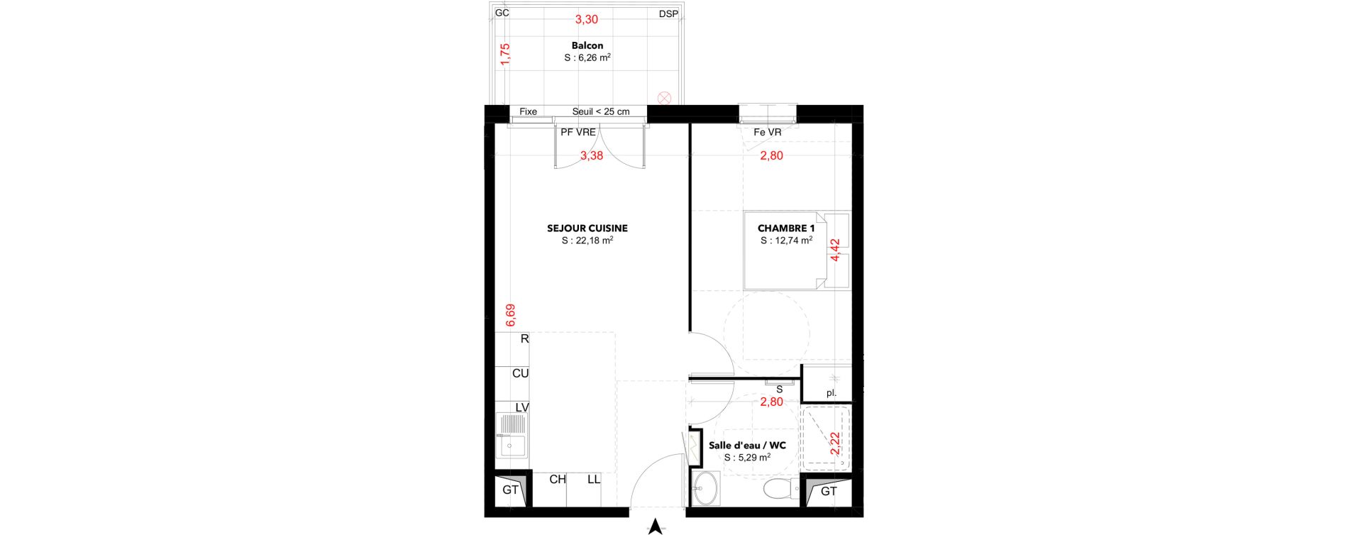 Appartement T2 de 40,21 m2 &agrave; Cavaillon Les jardins