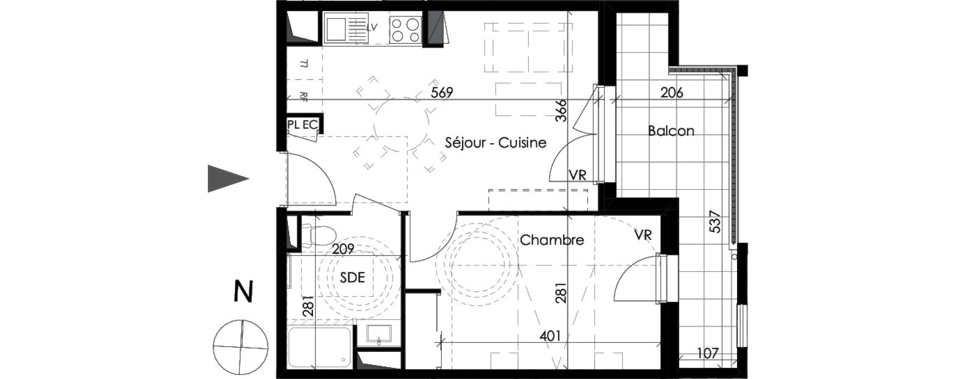 Appartement T2 de 38,49 m2 au Pontet Centre