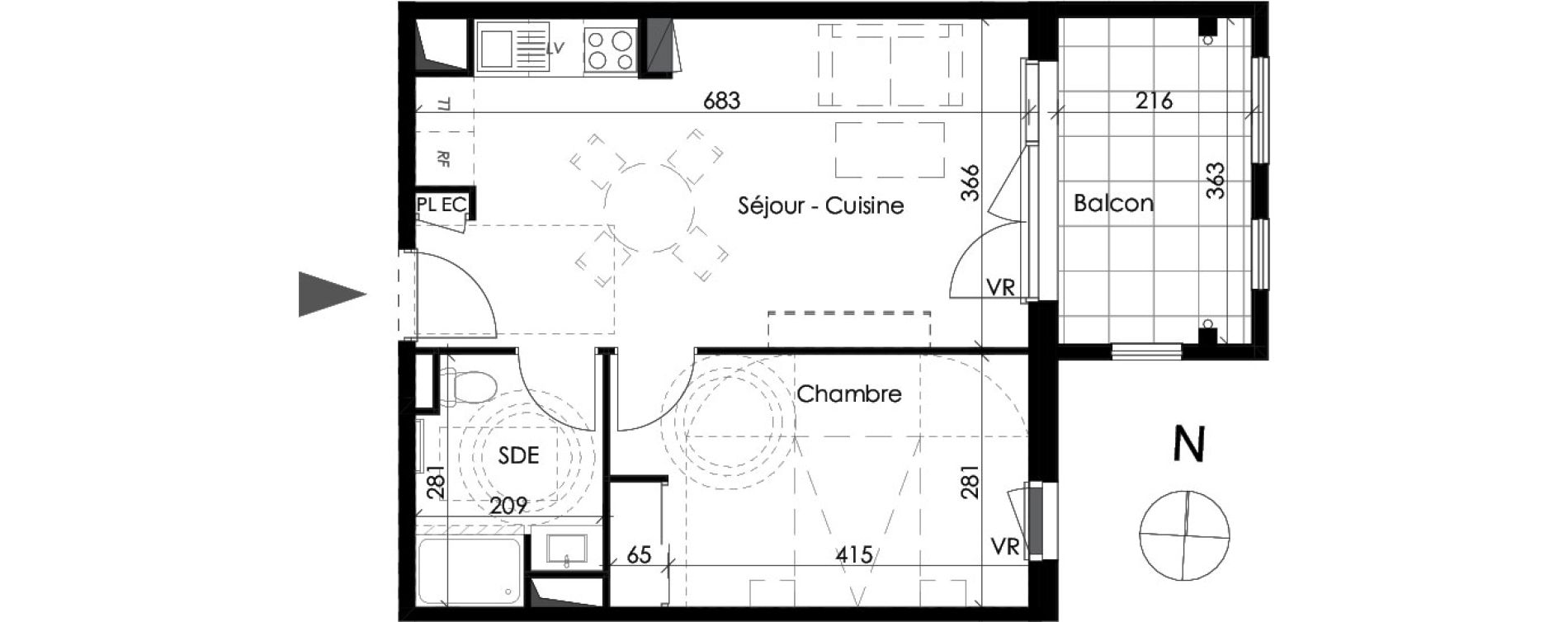 Appartement T2 de 42,67 m2 au Pontet Centre