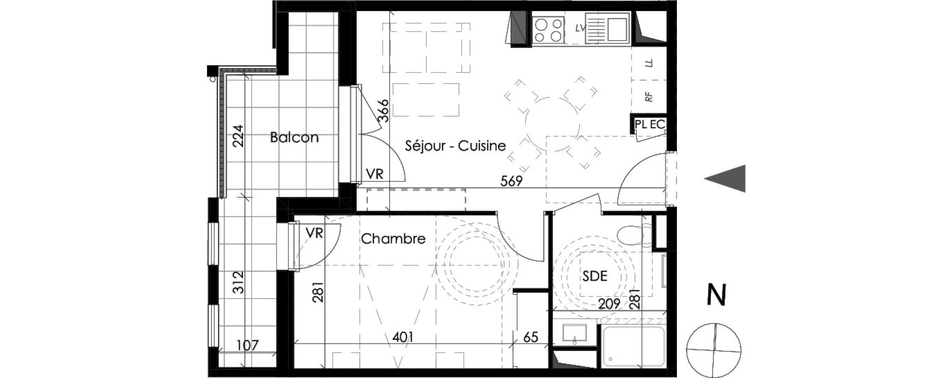 Appartement T2 de 38,49 m2 au Pontet Centre