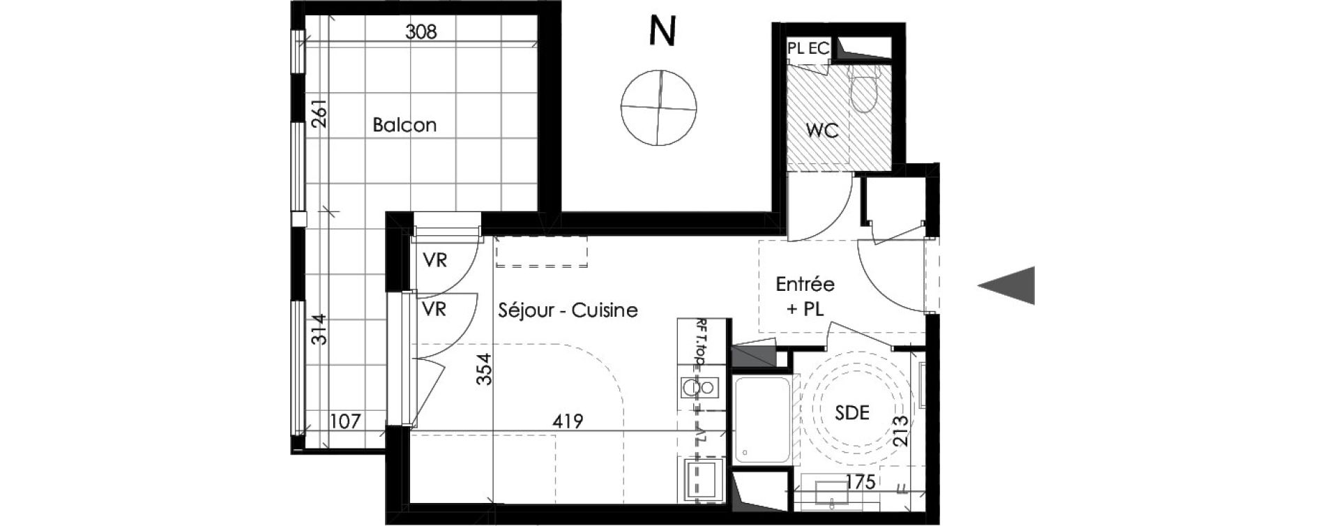 Appartement T1 de 27,00 m2 au Pontet Centre
