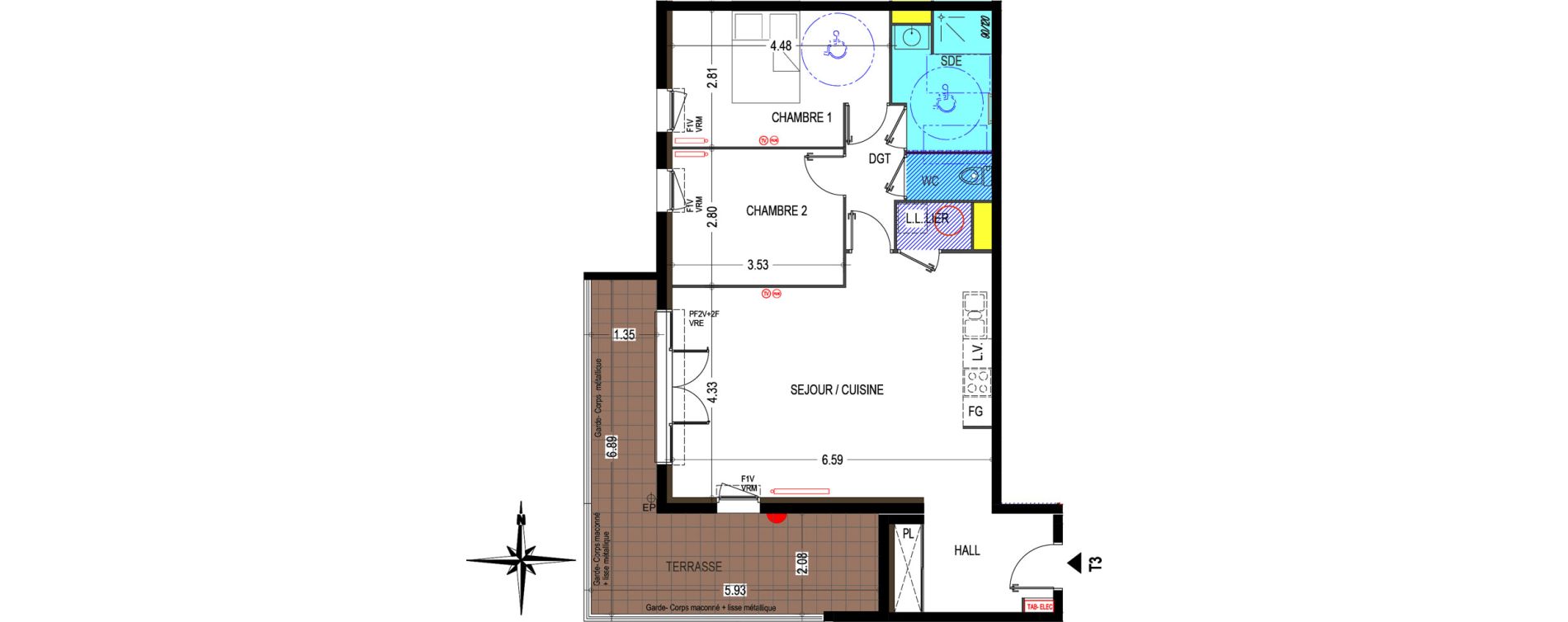 Appartement T3 de 70,99 m2 au Pontet Centre