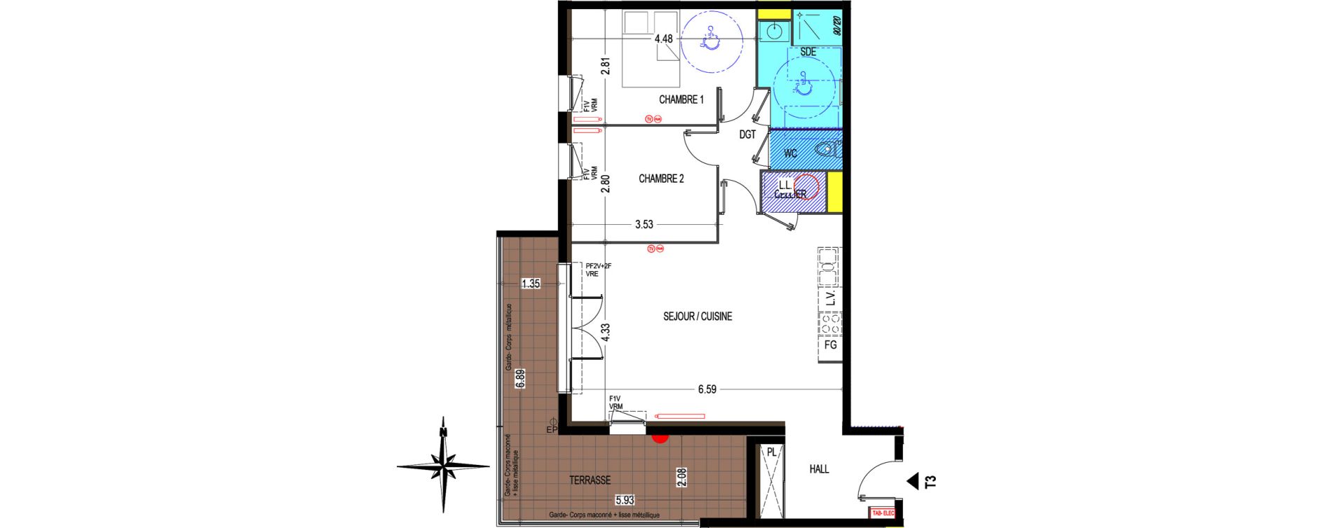 Appartement T3 de 70,99 m2 au Pontet Centre