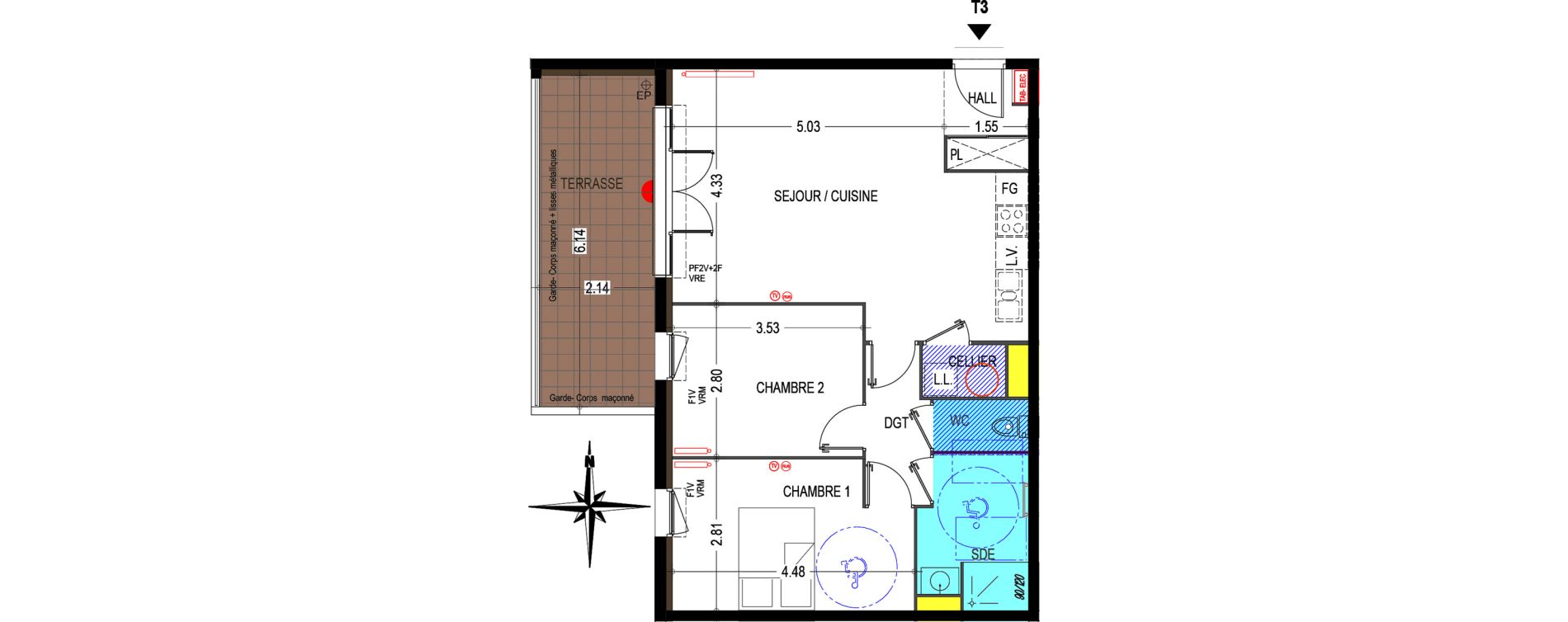 Appartement T3 de 63,85 m2 au Pontet Centre