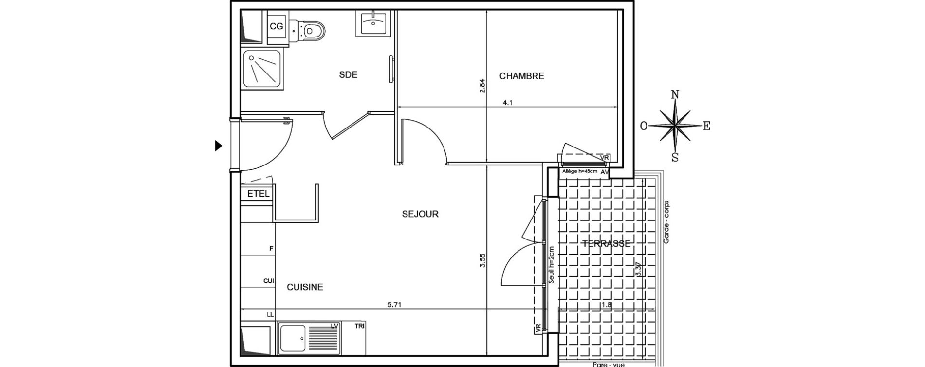 Appartement T2 de 38,32 m2 au Pontet Centre