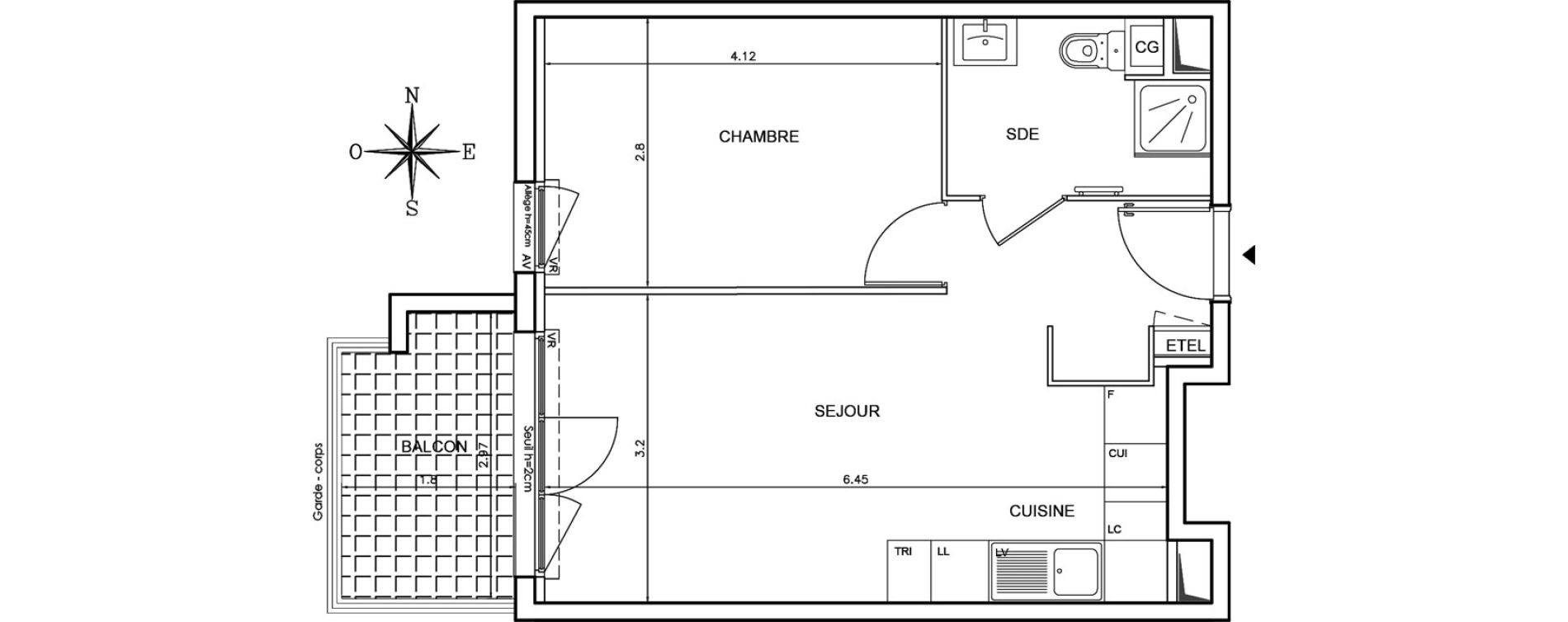 Appartement T2 de 39,27 m2 au Pontet Centre