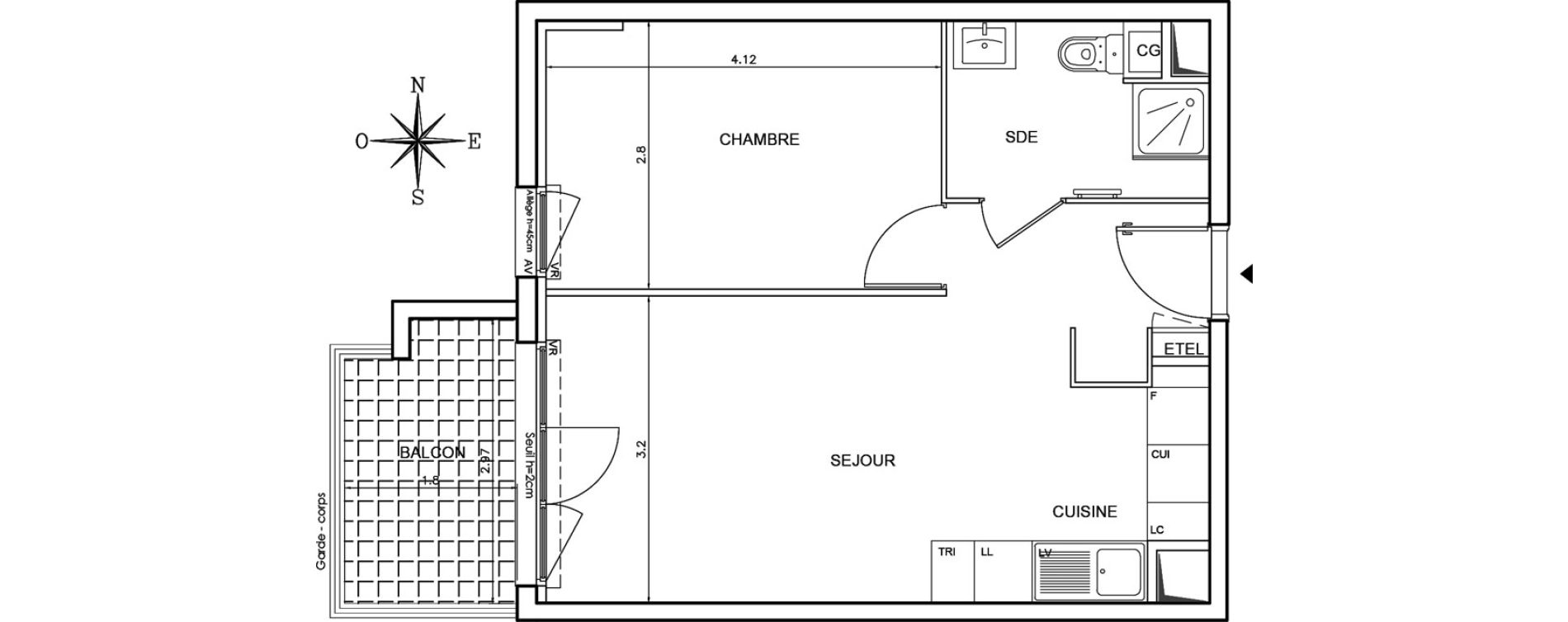 Appartement T2 de 39,95 m2 au Pontet Centre