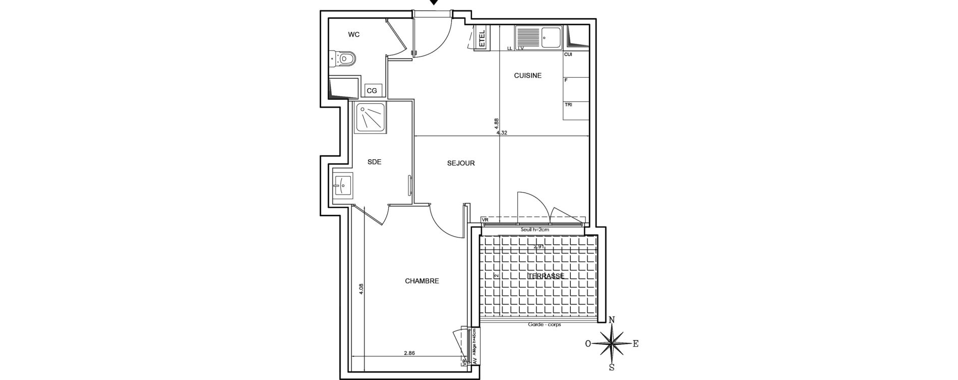 Appartement T2 de 39,07 m2 au Pontet Centre