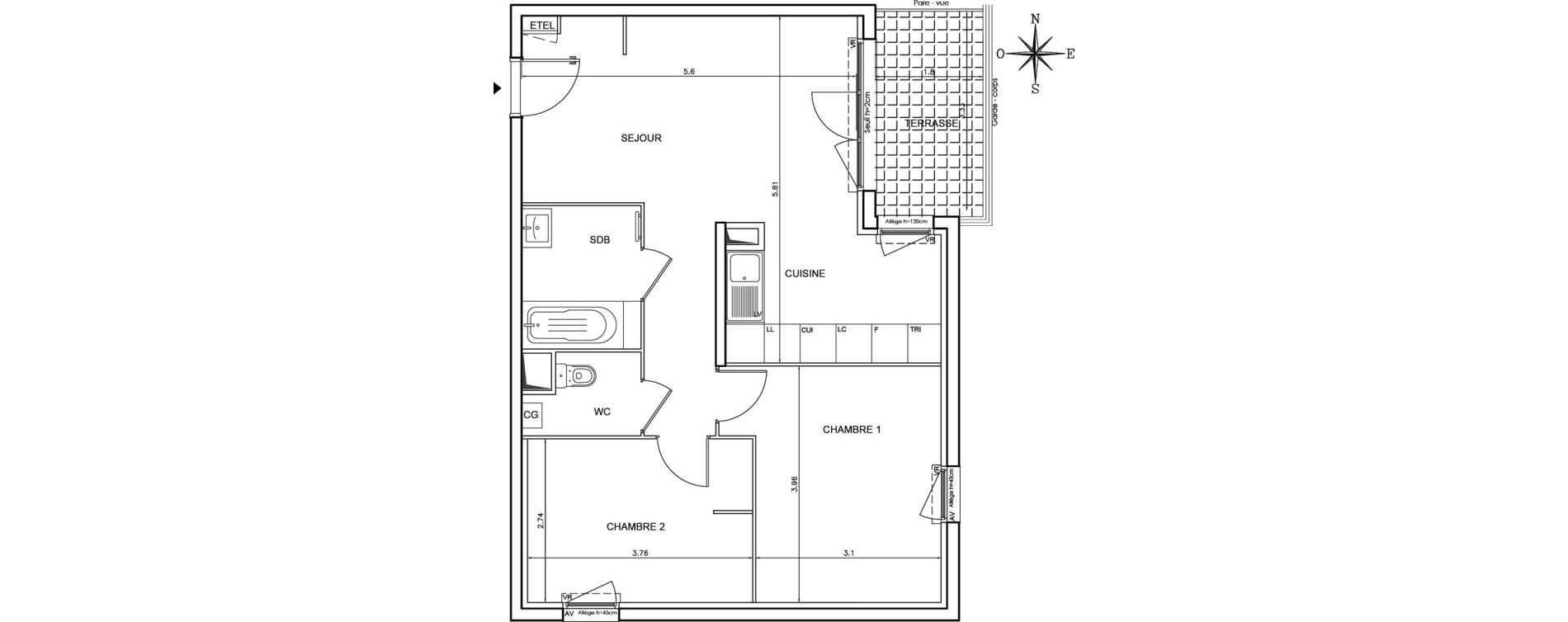Appartement T3 de 61,03 m2 au Pontet Centre