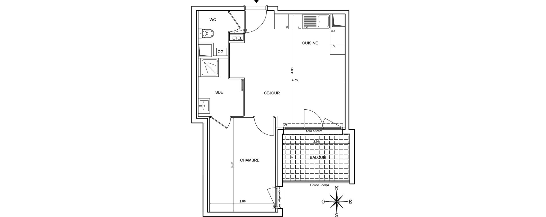 Appartement T2 de 39,79 m2 au Pontet Centre